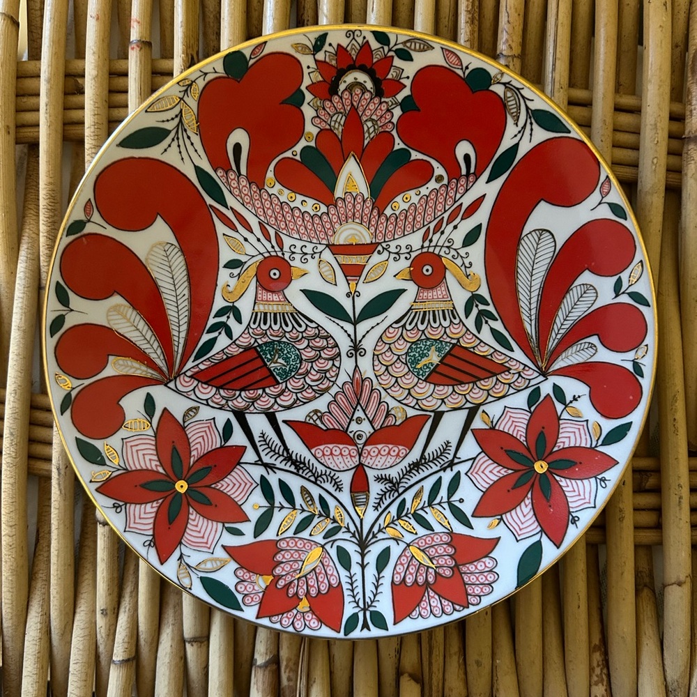 VINTAGE Russian Imperial Lomonosov Porcelain 'Red Rooster' Decorative Plate